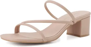 Shoe'N Tale Strappy Heels For Women Low Chunky Block Heel Heeled Sandals Square Open Toe Slip On Slides Mules