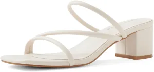 Shoe'N Tale Strappy Heels For Women Low Chunky Block Heel Heeled Sandals Square Open Toe Slip On Slides Mules