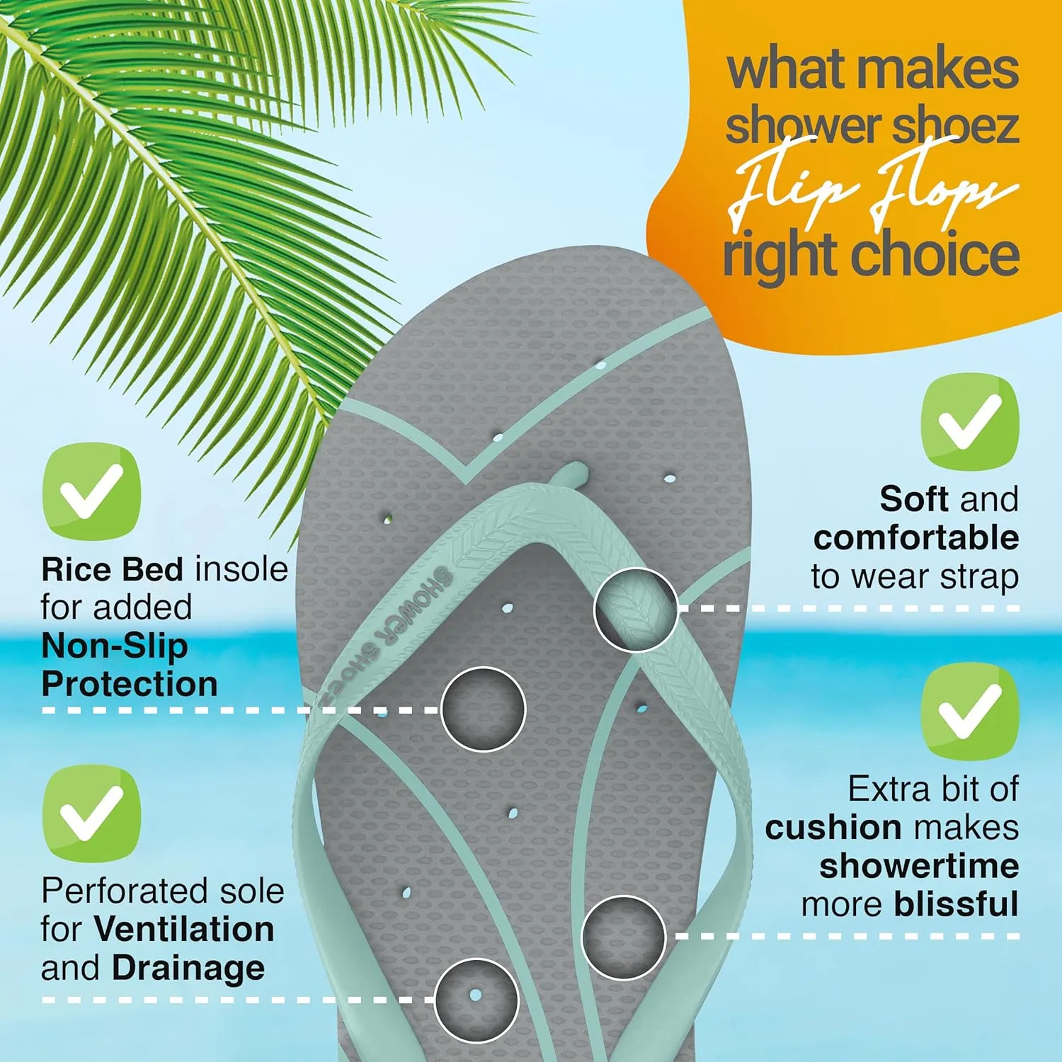 Shower Shoez Women's Non-Slip Pool Dorm Water Sandals Flip Flops