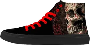 Skull Sneakers for Men - High Top Punk Rock Joker Print Fashion Shoes - Black Cool Footwear