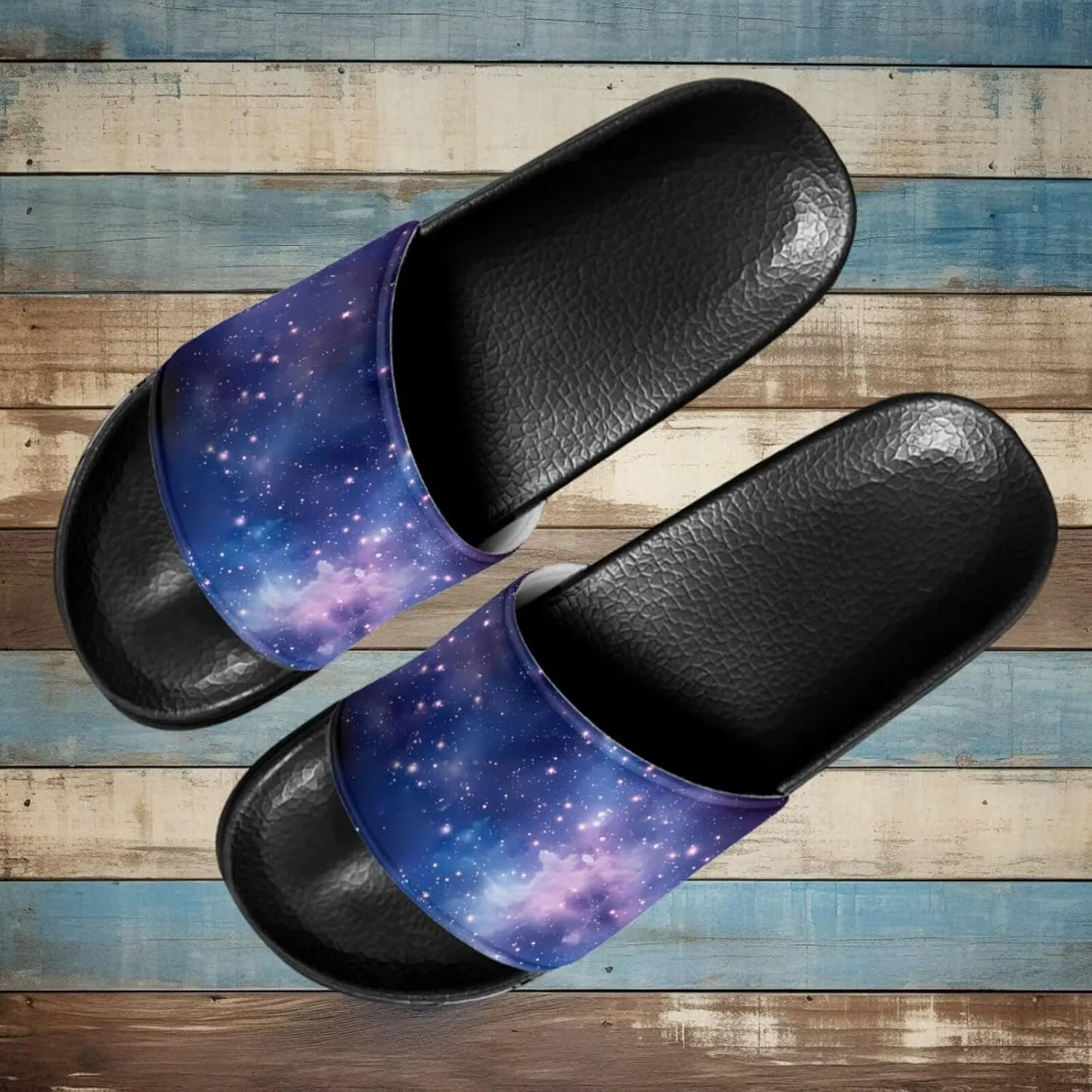 Slide Sandals, Beach Flats for Women, Comfotable Open Toe Non Slip Summer Shoes for Gym, Pool, Camping, Beach