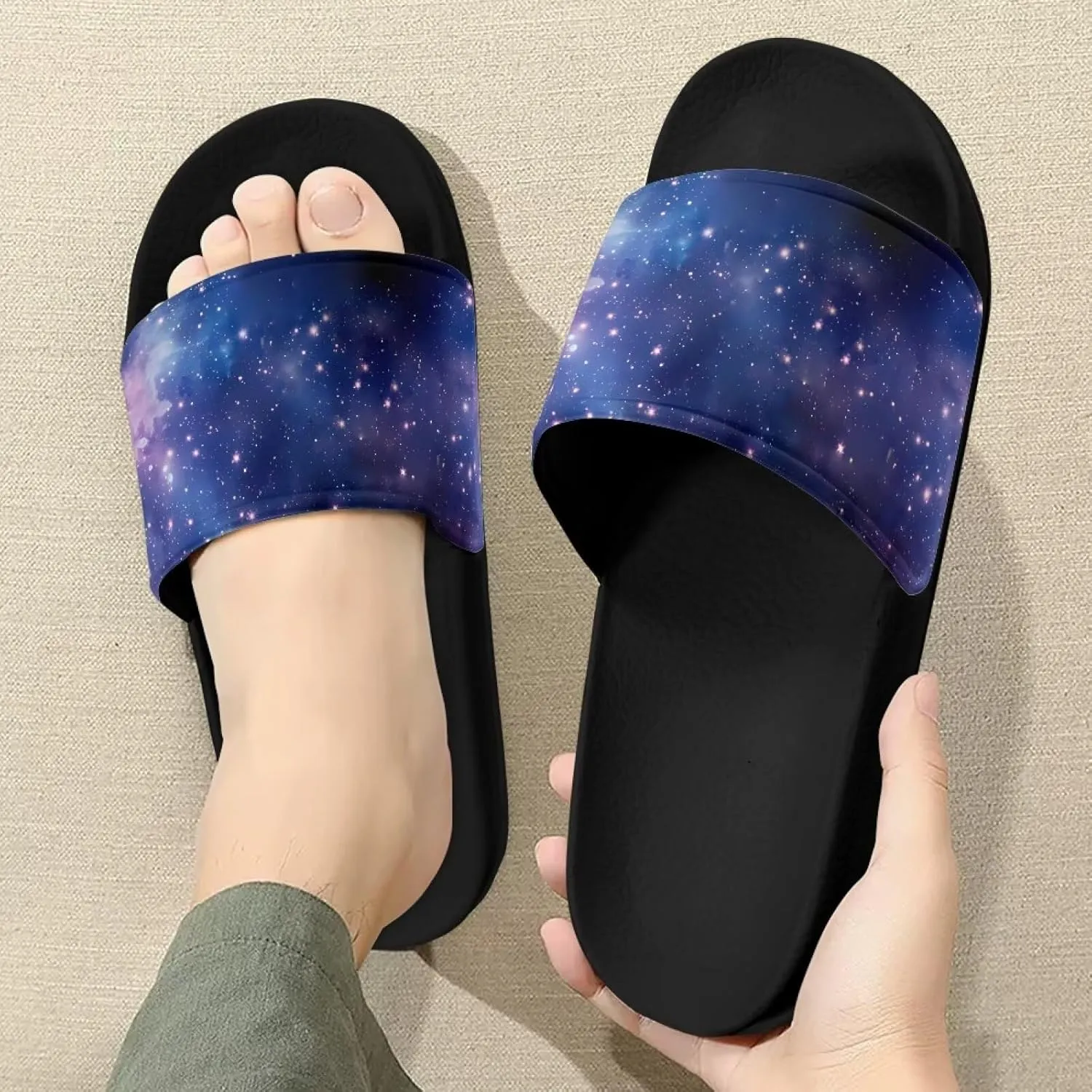 Slide Sandals, Beach Flats for Women, Comfotable Open Toe Non Slip Summer Shoes for Gym, Pool, Camping, Beach