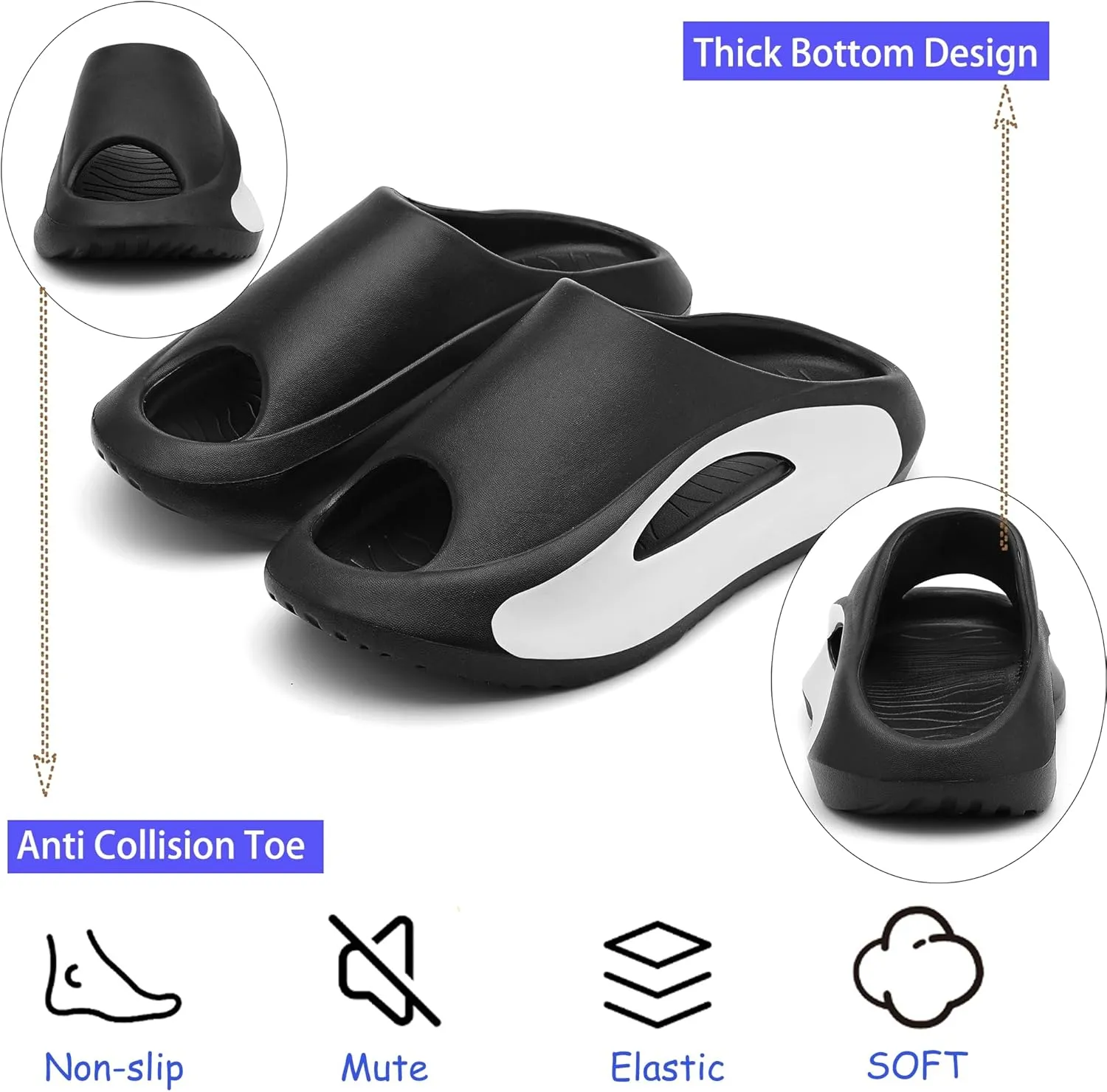 Slide Sandals Men Women Platform Sandals With Comfortable Pillow Slippers Non-Slip Lightweight Shower Shoes