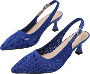 Slingback for Women's Closed Pointed Toe Kitten Heels with Ankle Strap Knitted Dress Pumps Shoes Work Wedding Everyday Parties 1.6 in Low Heels