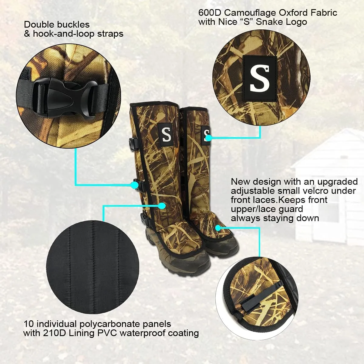 Snake Gaiters for Men & Women,Sturdy Snake Bite Proof Boots,Adjustable Snake Guards,Hiking Gaiters with Storage Pouch.