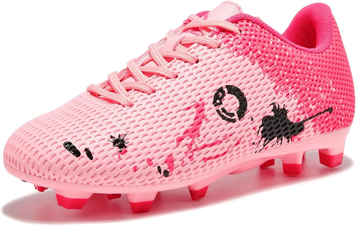 Soccer Shoes for Boys Pink Soccer Cleats Breathable Athletic Toddler Black Football Boots for Outdoor Indoor Soccer Shoes for Girls AG/FG