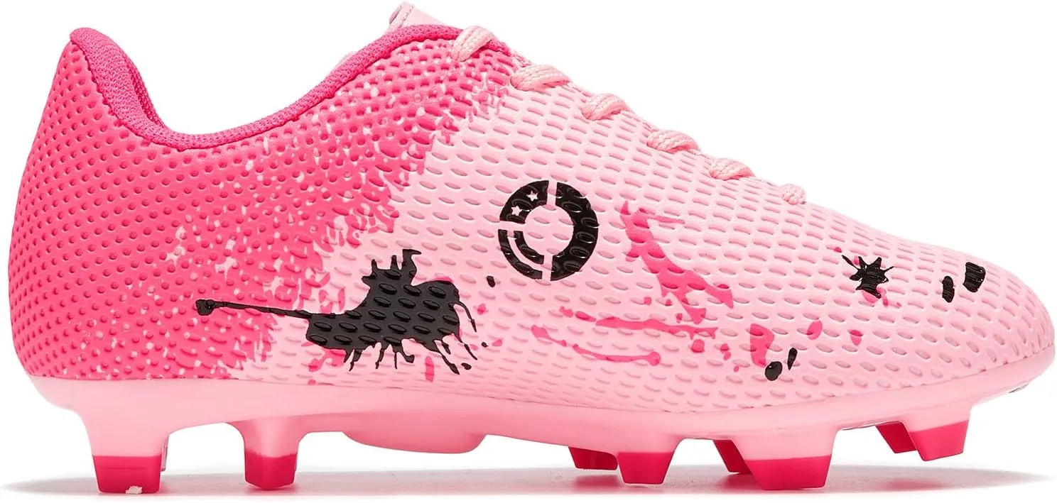 Soccer Shoes for Boys Pink Soccer Cleats Breathable Athletic Toddler Black Football Boots for Outdoor Indoor Soccer Shoes for Girls AG/FG