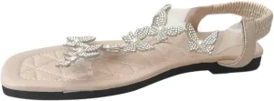 Square Toe Shoes for Women Slippers & Sandals Ladies Summer Rhinestone Butterfly Pearls Flat Bottom Summer Walking Shoes