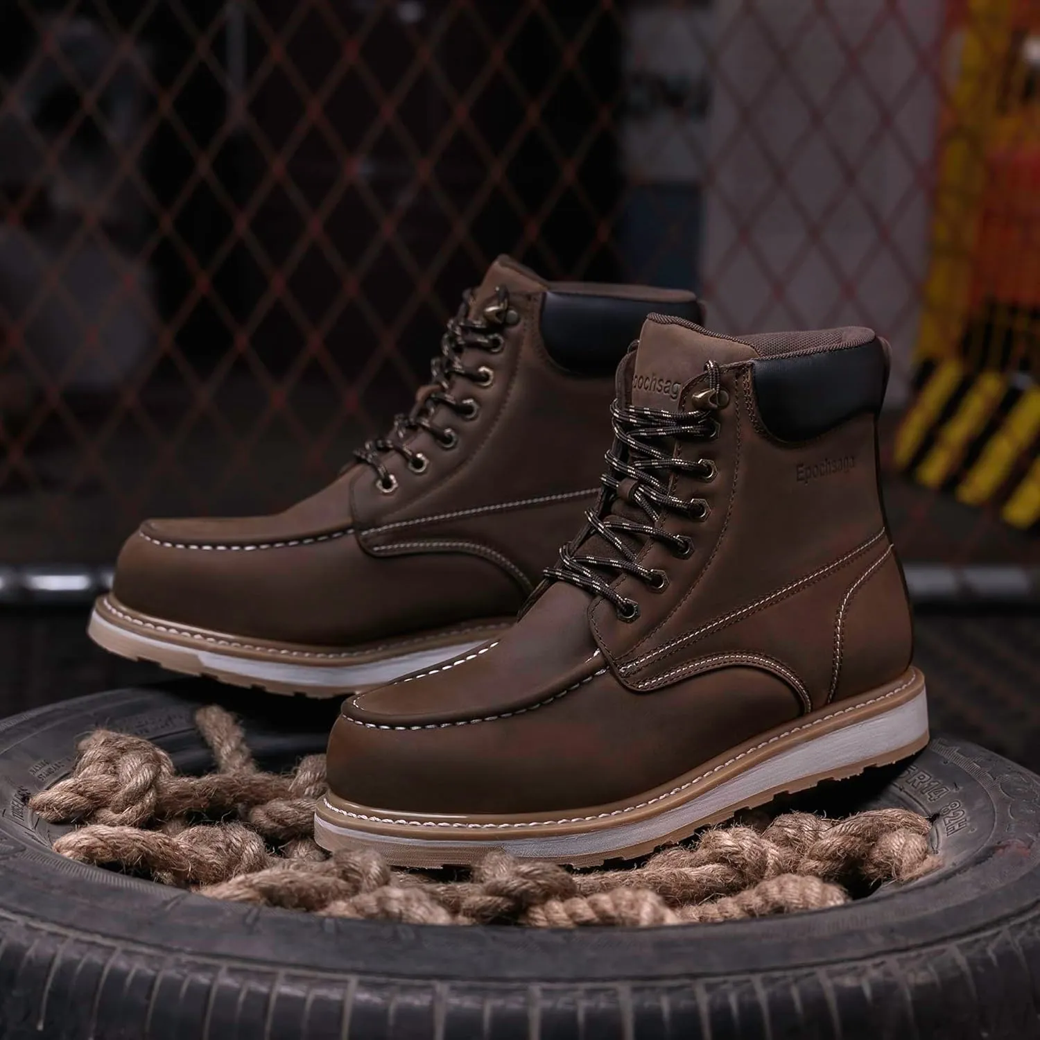 Steel Moc Toe Waterproof Safety Work Boots For Men,Fashion Classic Insulated Industrial Construction Ankle Shoes Dark Brown 6 Inch Footwear