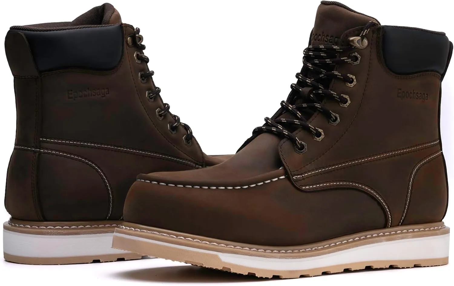 Steel Moc Toe Waterproof Safety Work Boots For Men,Fashion Classic Insulated Industrial Construction Ankle Shoes Dark Brown 6 Inch Footwear