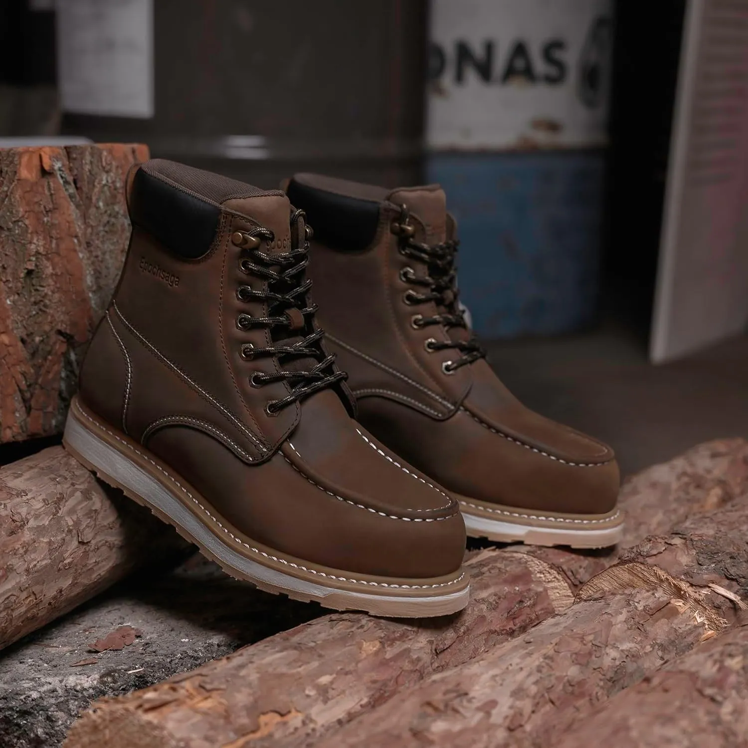 Steel Moc Toe Waterproof Safety Work Boots For Men,Fashion Classic Insulated Industrial Construction Ankle Shoes Dark Brown 6 Inch Footwear
