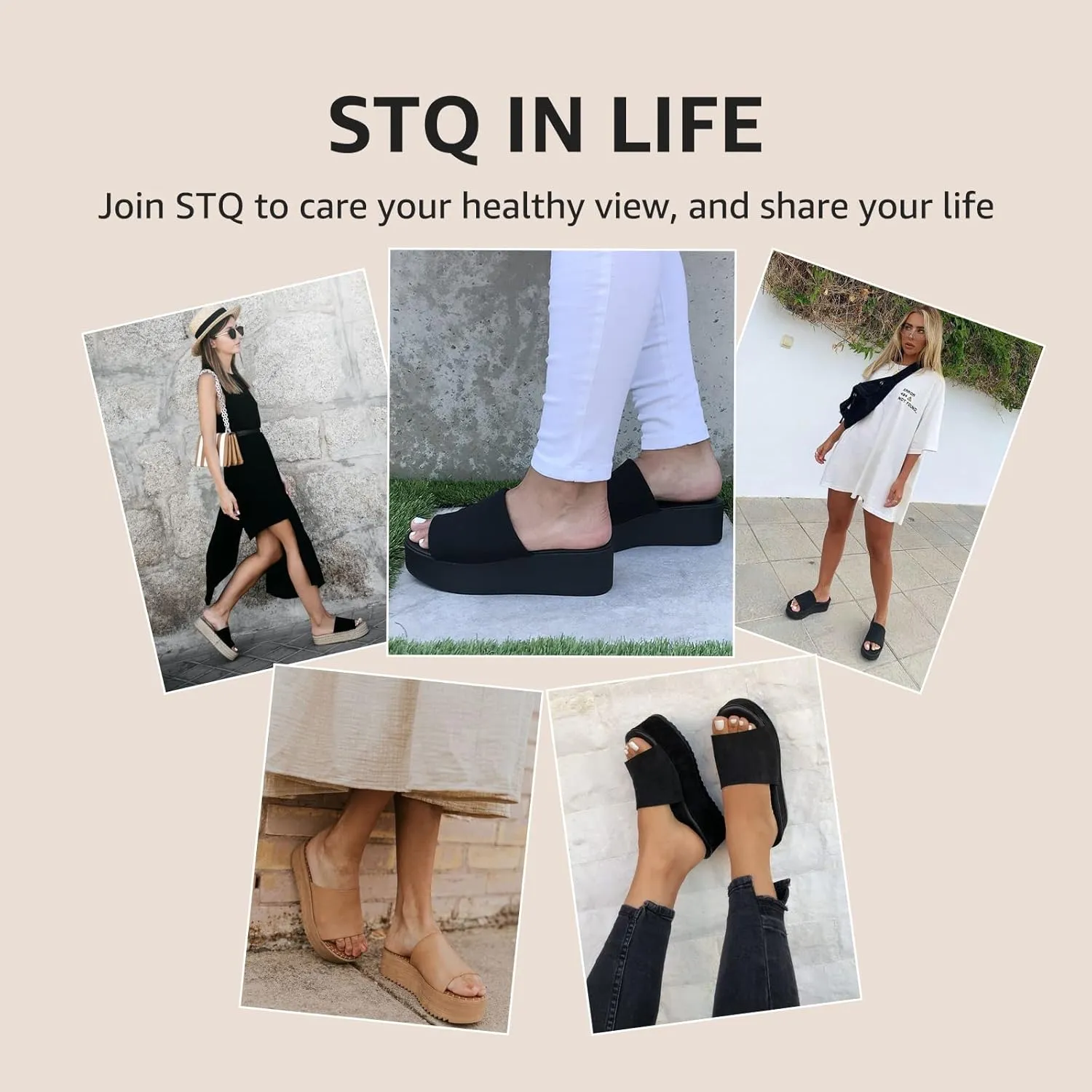 STQ Platform Sandals Women Cute Chunky Slides with Comfort Memory Foam