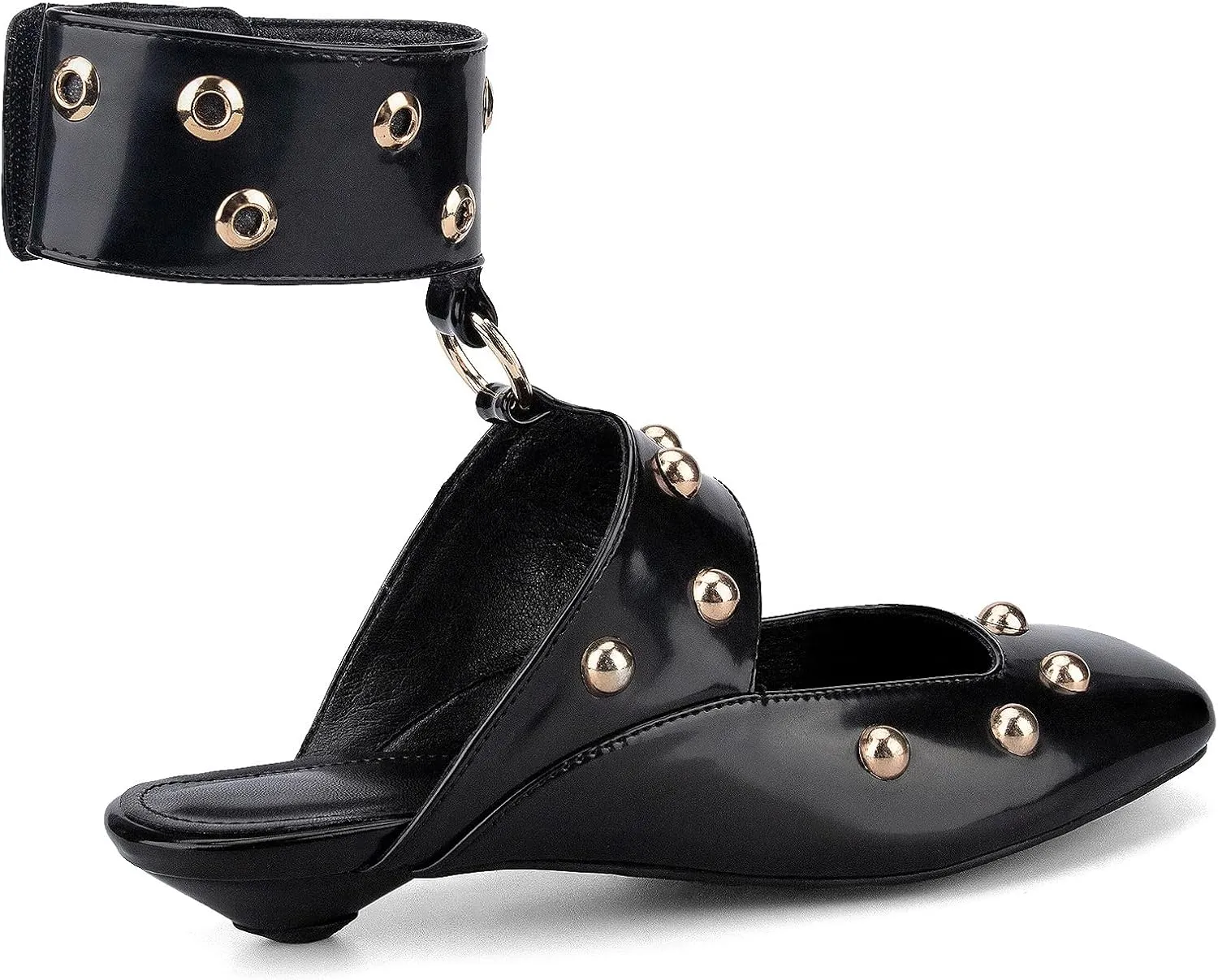 Studded Heeled Mules Square Toe Kitten Heeled Sandals Wide Ankle Strap Ballet Flats Trendy Dress Party Low Heel Shoes