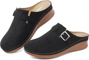 TEMOFON Clogs for Women Mules Shoes: Comfortable Arch Support Closed Toe Sandals Backless Low Wedge Slip on Shoes