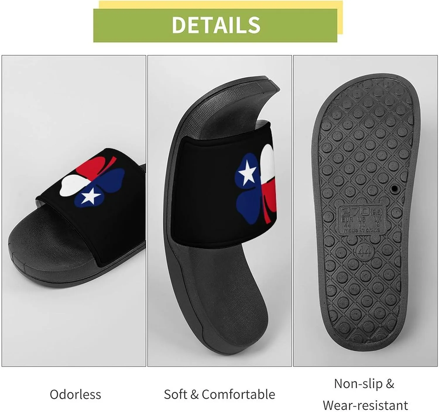 Texas Luck Clover Shower Sandals Home Slippers Non-Slip Quick Drying Beach Bathroom Slipper