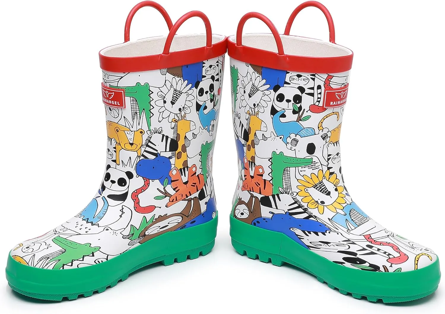 Toddler Rain Boots with Easy-On Handles, Waterproof Rubber Kids Rain Boots for Girls and Boys, in Fun Printed & Colors Unisex-Child Outdoor Rain Boots