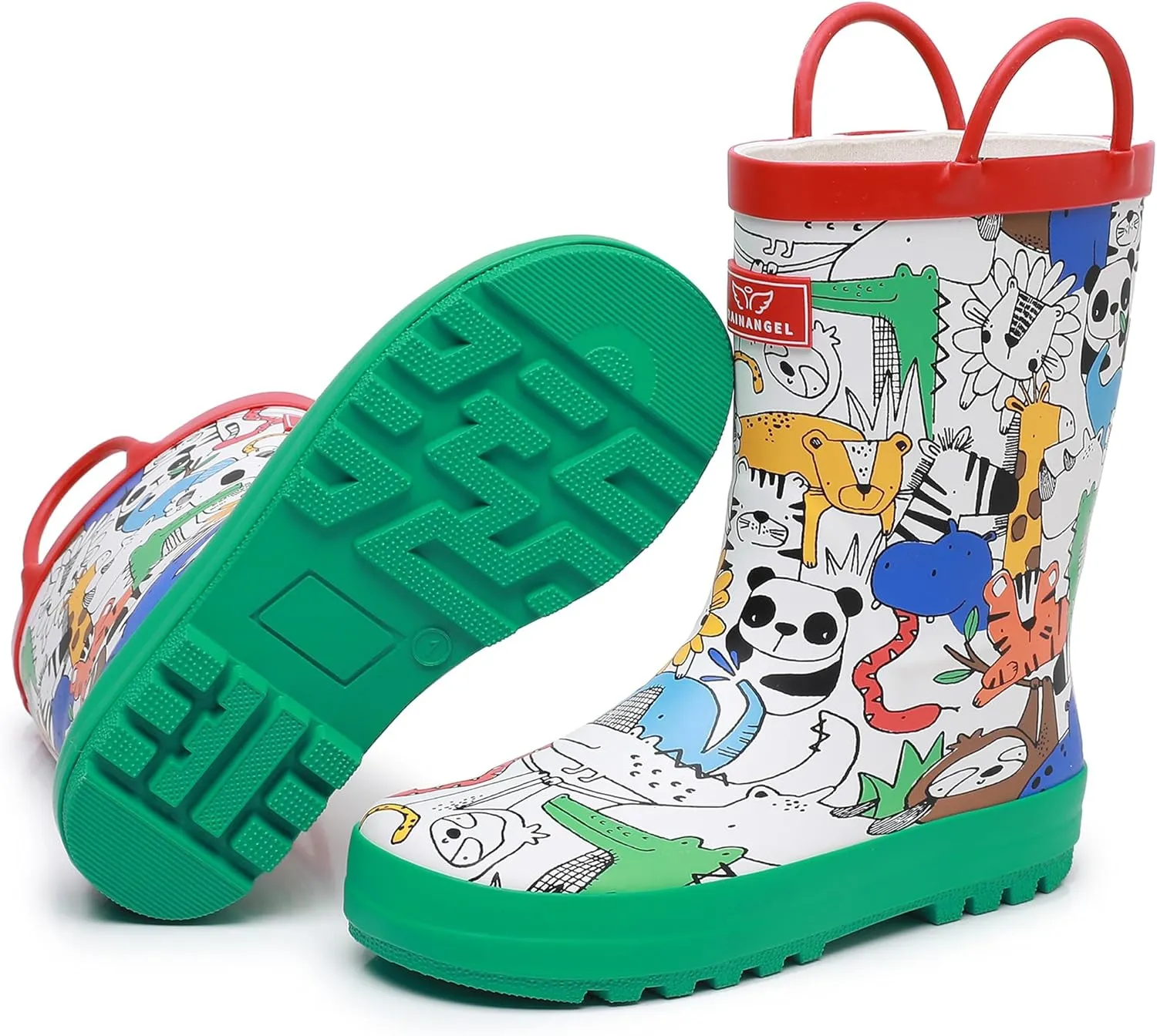 Toddler Rain Boots with Easy-On Handles, Waterproof Rubber Kids Rain Boots for Girls and Boys, in Fun Printed & Colors Unisex-Child Outdoor Rain Boots