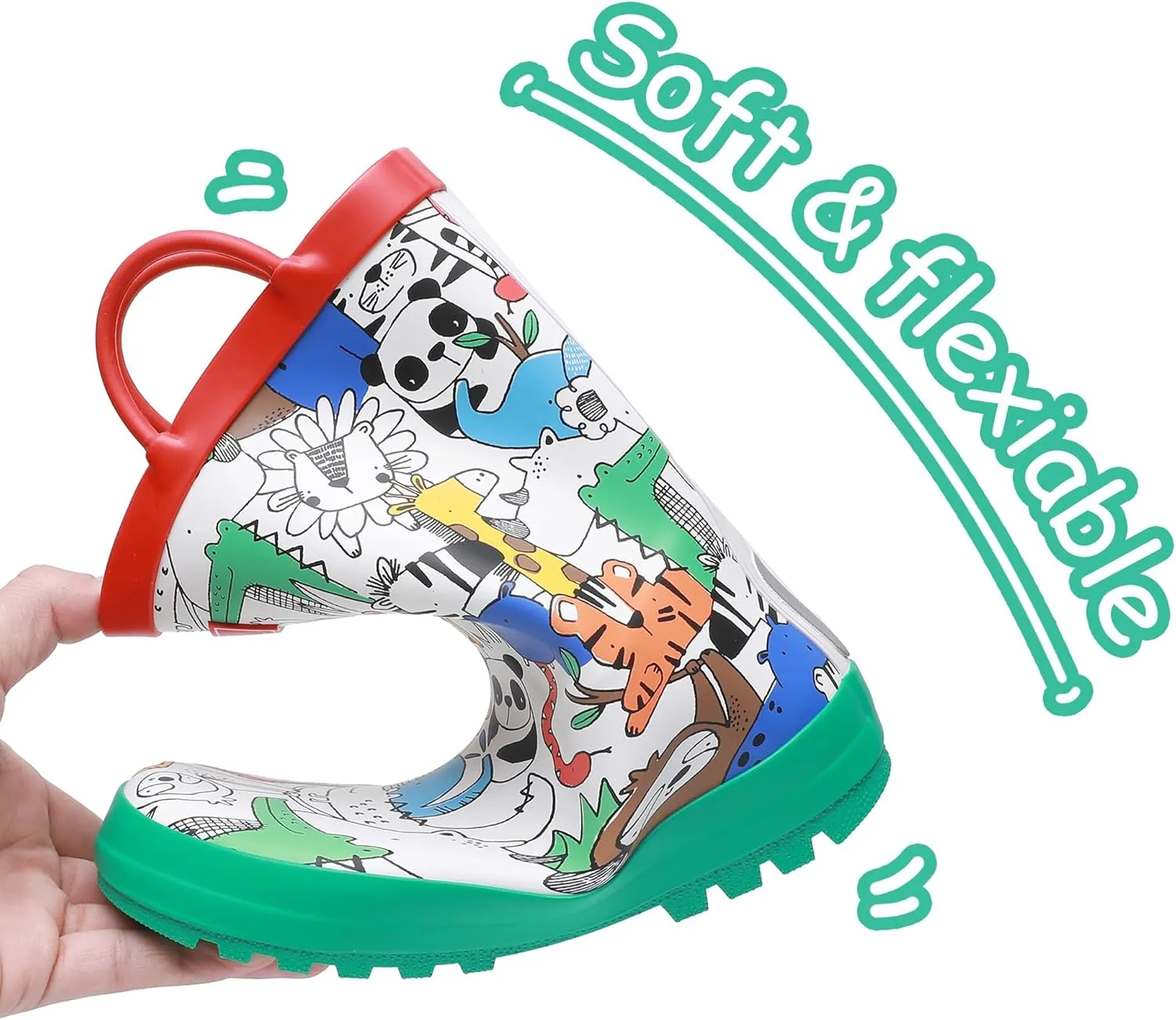 Toddler Rain Boots with Easy-On Handles, Waterproof Rubber Kids Rain Boots for Girls and Boys, in Fun Printed & Colors Unisex-Child Outdoor Rain Boots
