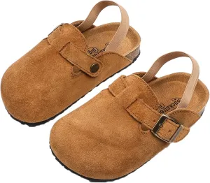 Toddler Suede Clogs with Strap Kids Suede Clogs Slippers Adjustable Straps for Boys Girls Indoor & Outdoor Slip-on Kids Shoes
