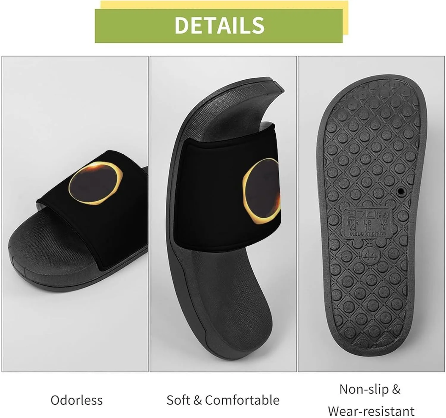 Total Solar Eclipse Non Slip Slides Sandals for Women Men Quick Drying Shower Shoes for Bathroom Pool Beach