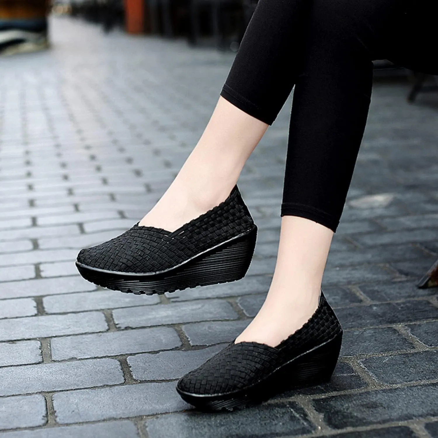 Touchmosees Women's Platform Wedge Sandals Woven Pumps Mary Jane Shoes Comfortable Walking Shoes