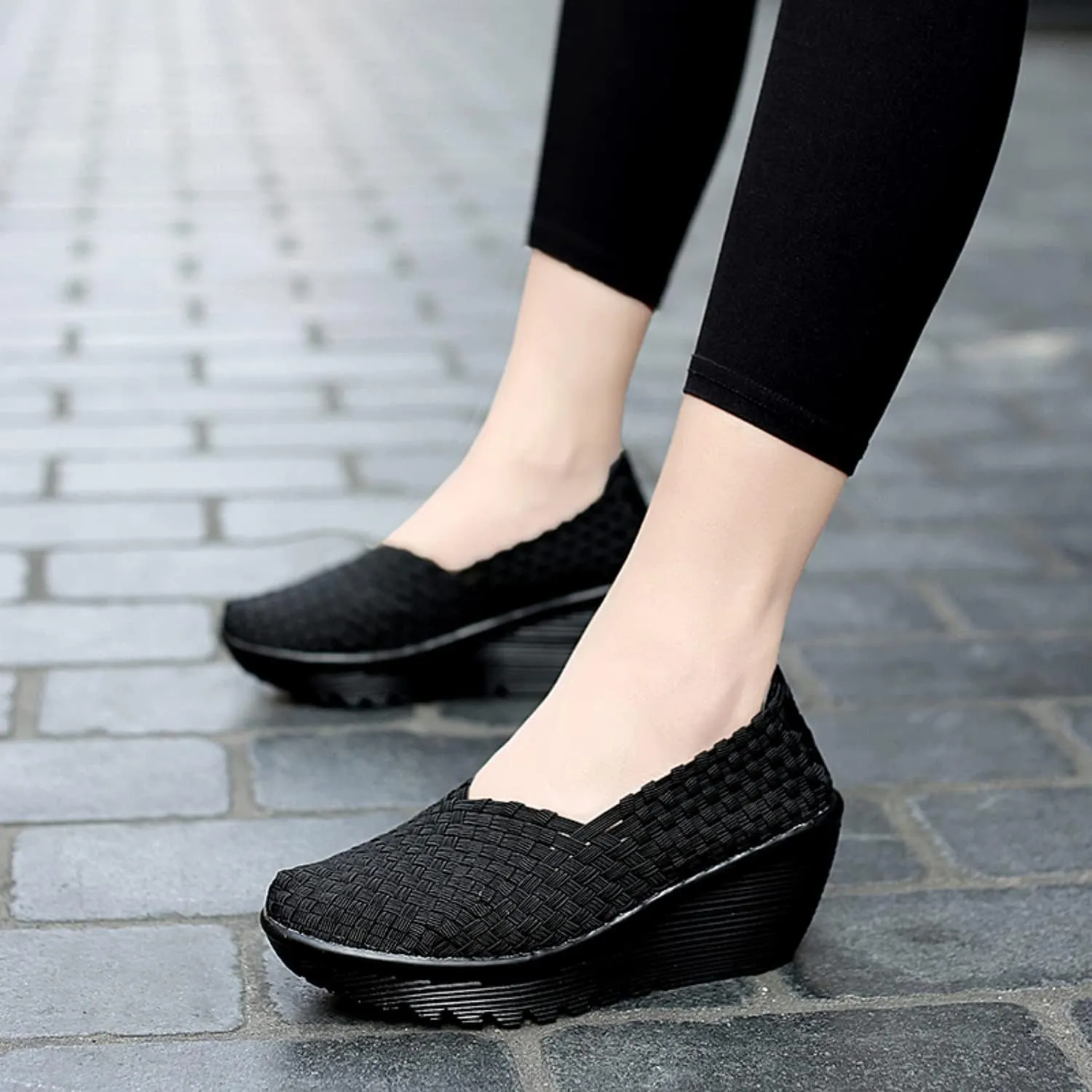 Touchmosees Women's Platform Wedge Sandals Woven Pumps Mary Jane Shoes Comfortable Walking Shoes