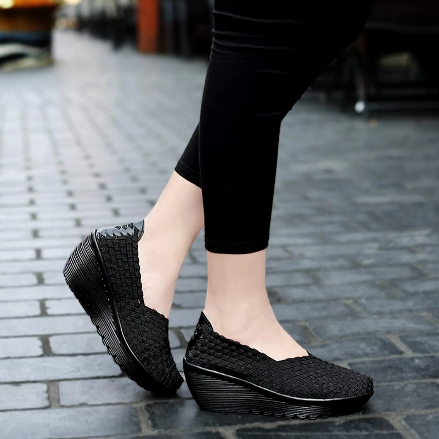 Touchmosees Women's Platform Wedge Sandals Woven Pumps Mary Jane Shoes Comfortable Walking Shoes