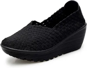 Touchmosees Women's Platform Wedge Sandals Woven Pumps Mary Jane Shoes Comfortable Walking Shoes