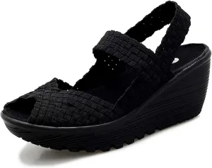 Touchmosees Women's Platform Wedge Sandals Woven Pumps Mary Jane Shoes Comfortable Walking Shoes