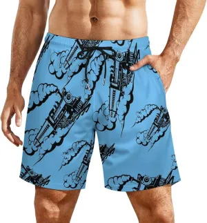 Train Men's Swim Trunks Quick Dry Board Shorts Swimwear Beach Shorts with Compression Liner