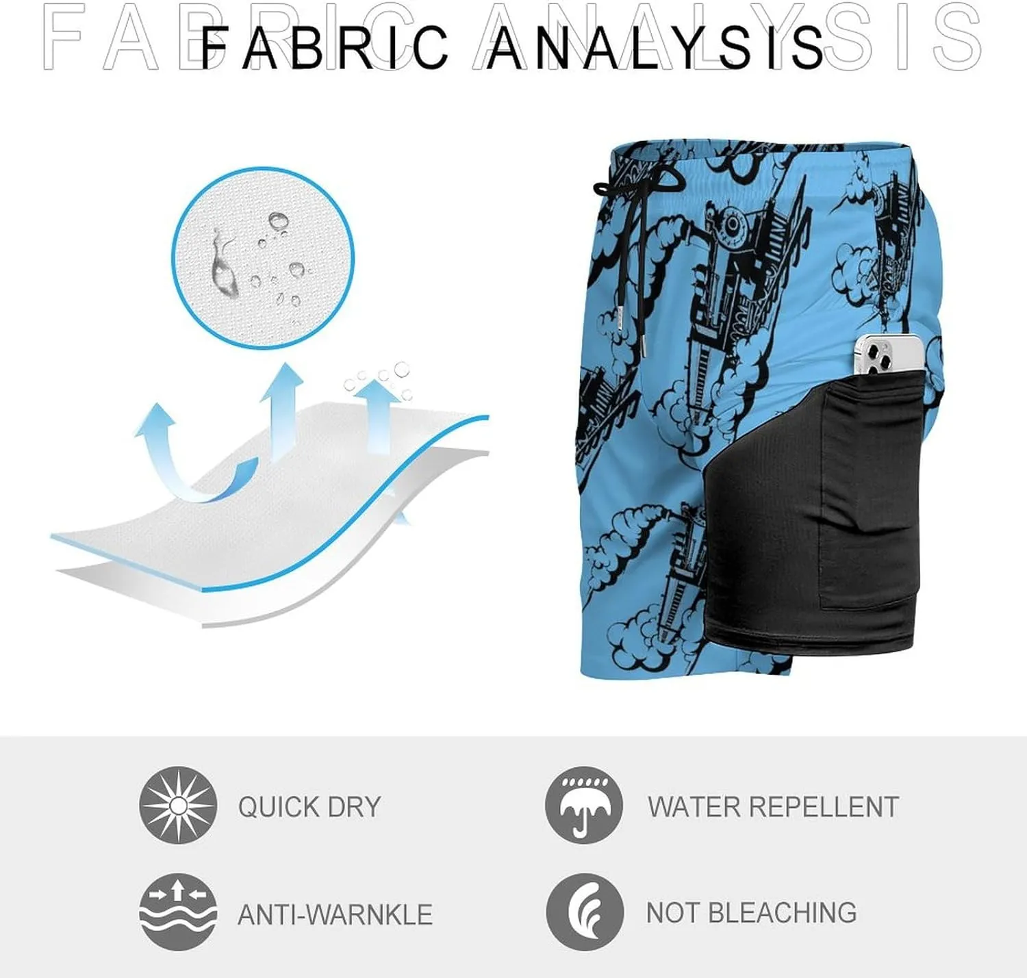 Train Men's Swim Trunks Quick Dry Board Shorts Swimwear Beach Shorts with Compression Liner