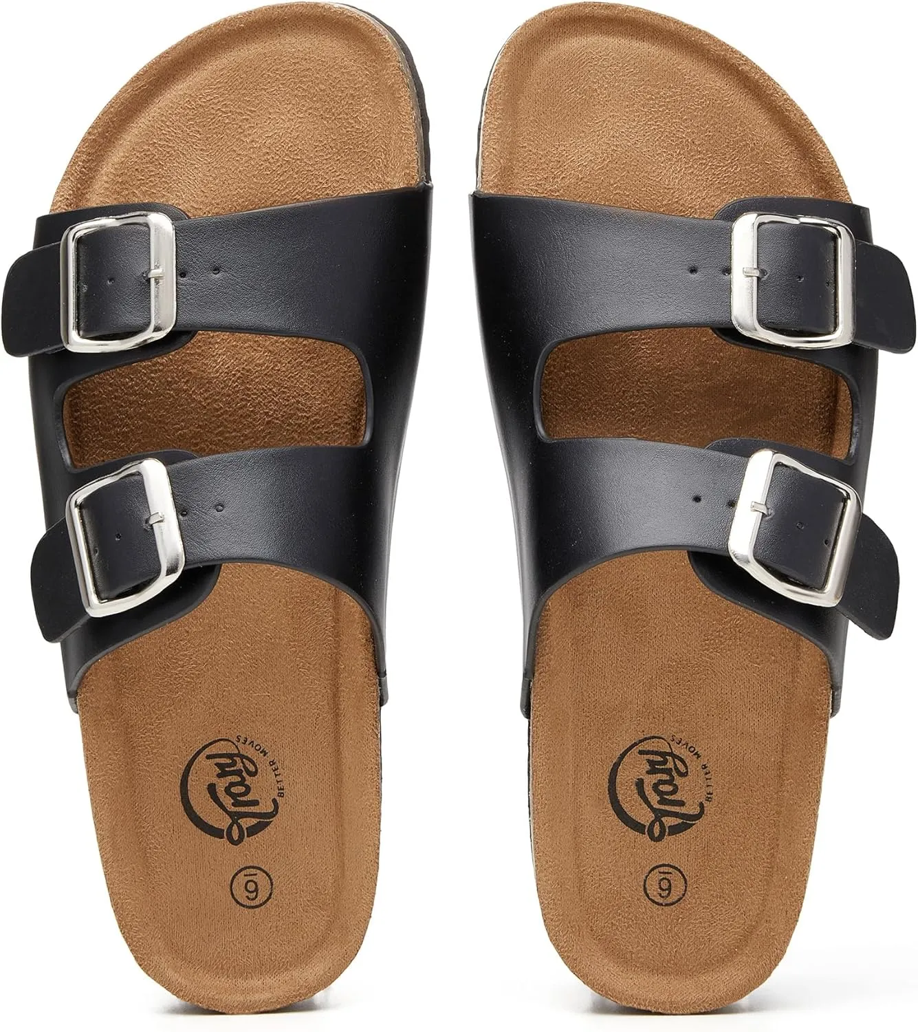 Trary Women's Sandals Cork Footbed Slide Sandals Comfortable Slip On Slides Summer Beach Flip Flops with Adjustable Buckle Casual Flat Sandals
