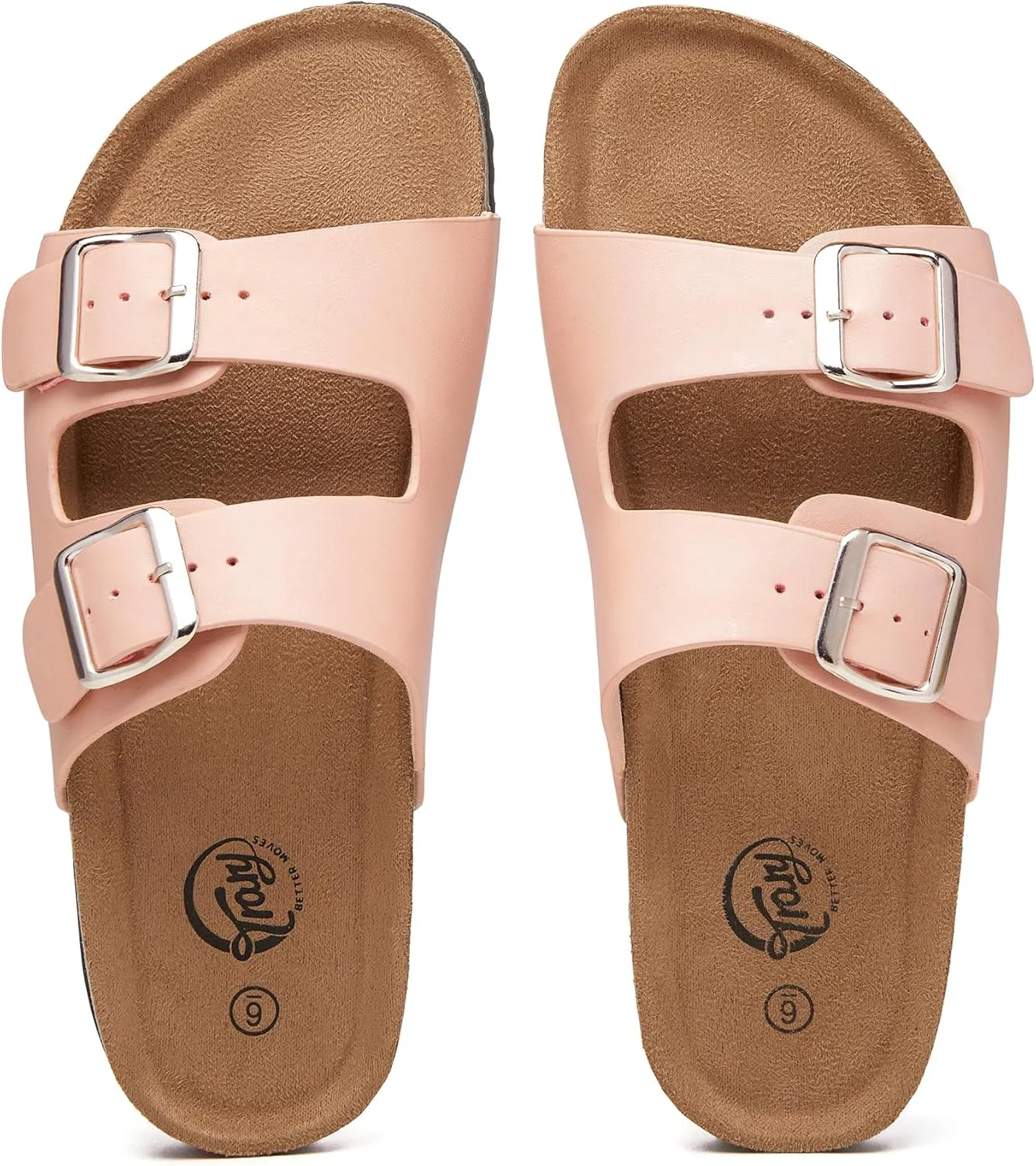 Trary Women's Sandals Cork Footbed Slide Sandals Comfortable Slip On Slides Summer Beach Flip Flops with Adjustable Buckle Casual Flat Sandals