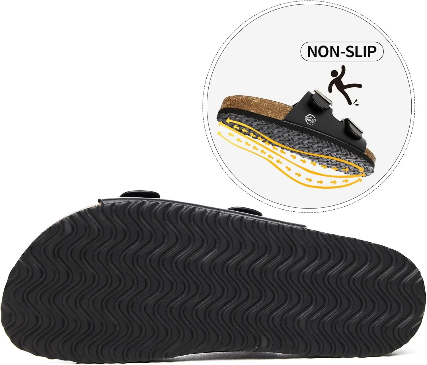 Trary Women's Sandals Cork Footbed Slide Sandals Comfortable Slip On Slides Summer Beach Flip Flops with Adjustable Buckle Casual Flat Sandals