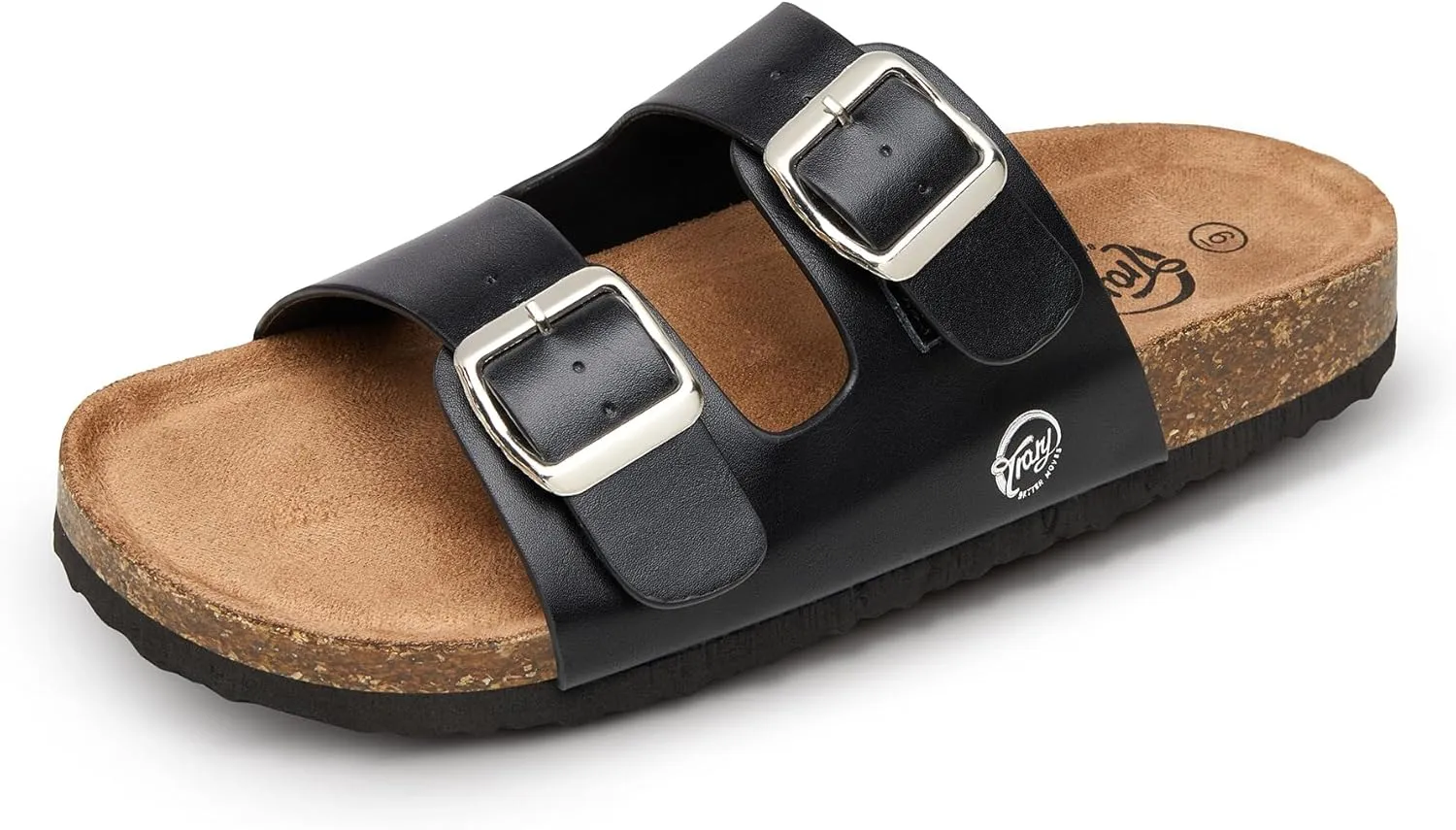 Trary Women's Sandals Cork Footbed Slide Sandals Comfortable Slip On Slides Summer Beach Flip Flops with Adjustable Buckle Casual Flat Sandals