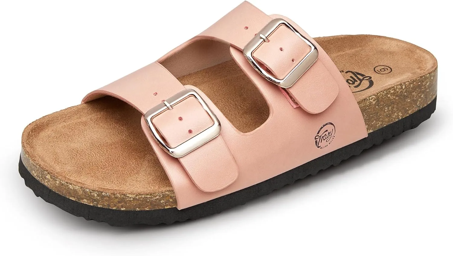 Trary Women's Sandals Cork Footbed Slide Sandals Comfortable Slip On Slides Summer Beach Flip Flops with Adjustable Buckle Casual Flat Sandals