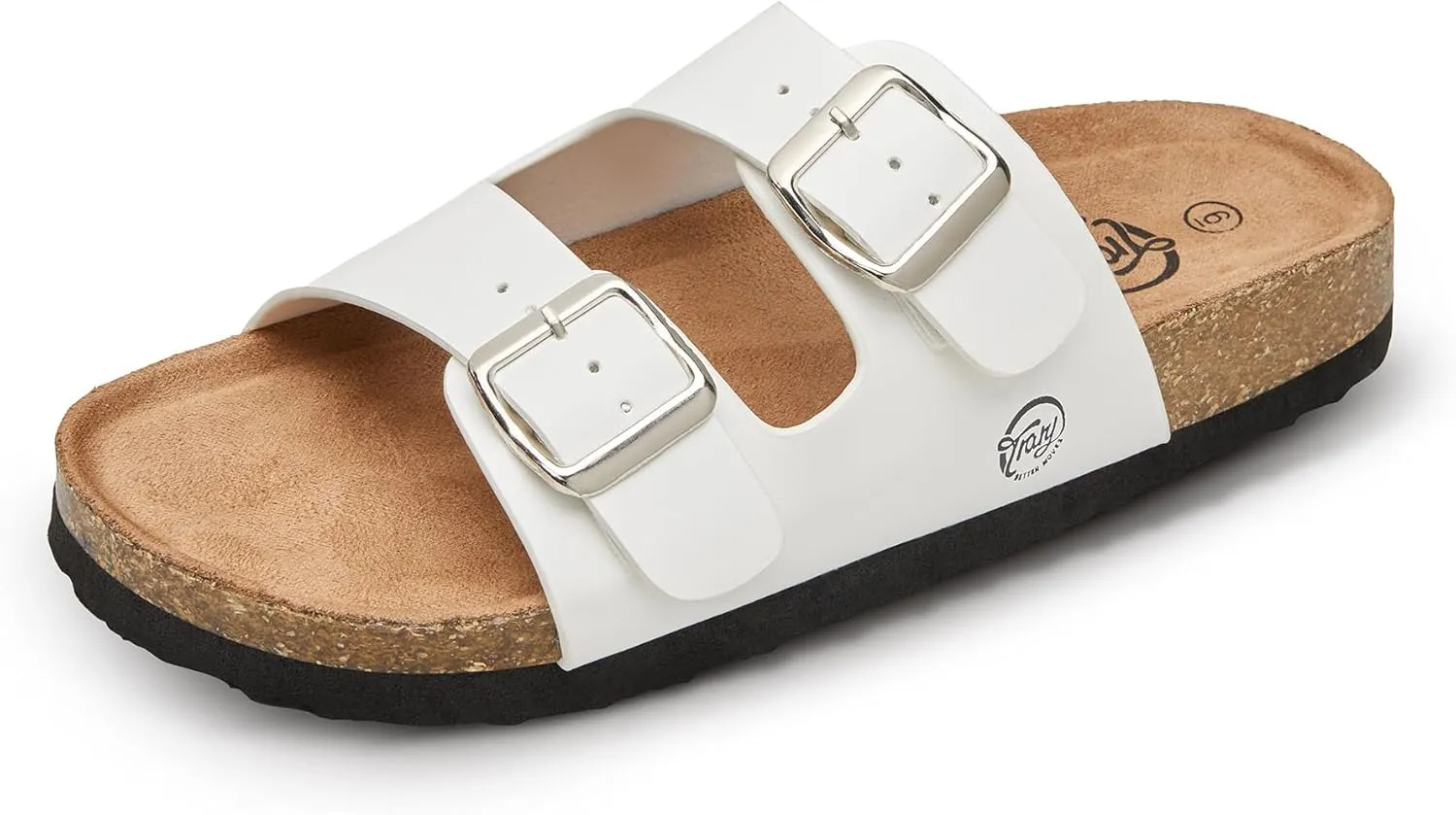 Trary Women's Sandals Cork Footbed Slide Sandals Comfortable Slip On Slides Summer Beach Flip Flops with Adjustable Buckle Casual Flat Sandals