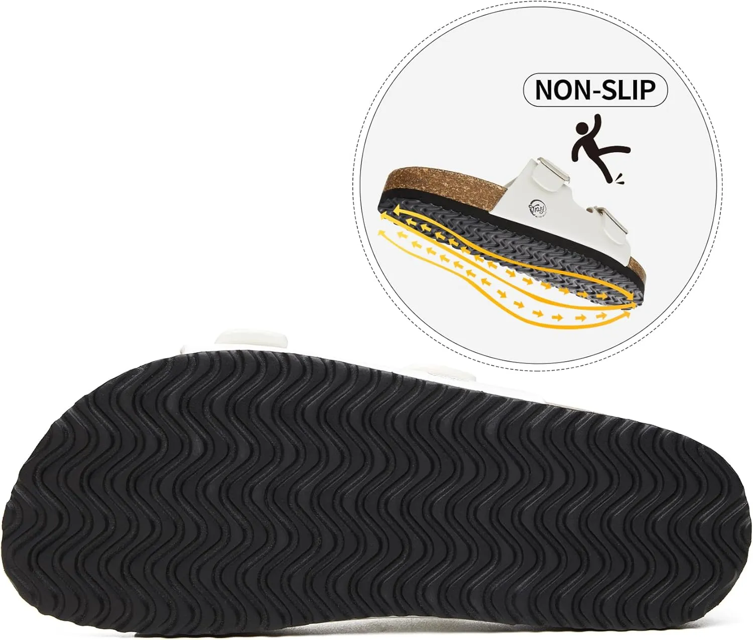 Trary Women's Sandals Cork Footbed Slide Sandals Comfortable Slip On Slides Summer Beach Flip Flops with Adjustable Buckle Casual Flat Sandals