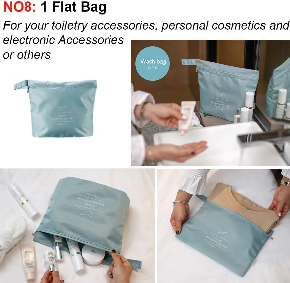Travel Packing Cubes 8 Pcs Set, Luggage Packing Organizers with Shoe Bag and Toiletry Bag