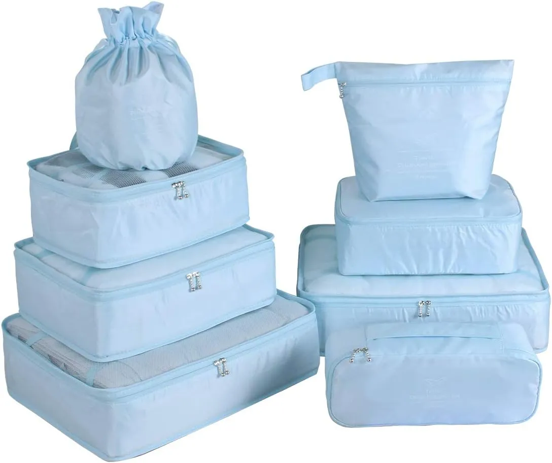 Travel Packing Cubes 8 Pcs Set, Luggage Packing Organizers with Shoe Bag and Toiletry Bag