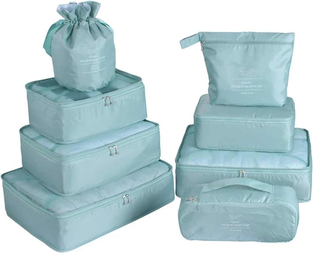 Travel Packing Cubes 8 Pcs Set, Luggage Packing Organizers with Shoe Bag and Toiletry Bag