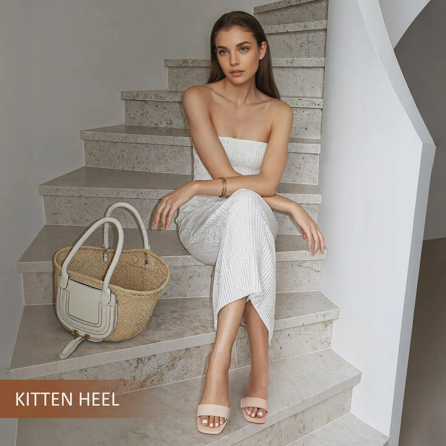 Uacllcau Womens Heeled Sandals Square Open Toe Kitten Heels for Women Slip on Comfort Short Low Heel Mules Pumps Casual Dress Shoes Summer