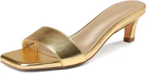 Uacllcau Womens Heeled Sandals Square Open Toe Kitten Heels for Women Slip on Comfort Short Low Heel Mules Pumps Casual Dress Shoes Summer