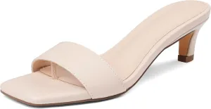 Uacllcau Womens Heeled Sandals Square Open Toe Kitten Heels for Women Slip on Comfort Short Low Heel Mules Pumps Casual Dress Shoes Summer