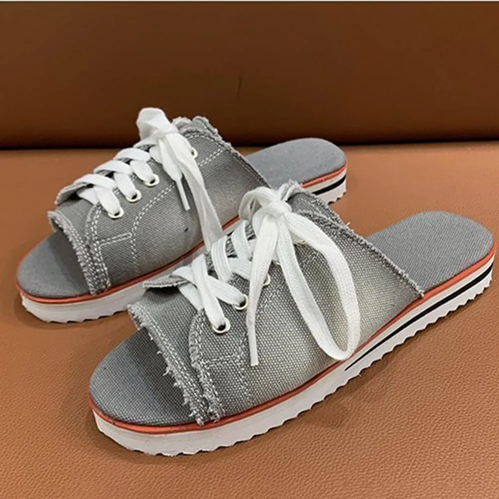 Ulalaza Women's Denim Slides Casual Jean Cloth Flat Mules Open Toe Wedge Slippers Platform Clogs Non-Slip Boho Sandals Close Pointed Toe Heels Backless Slip-On Loafers Walking Flip Flops