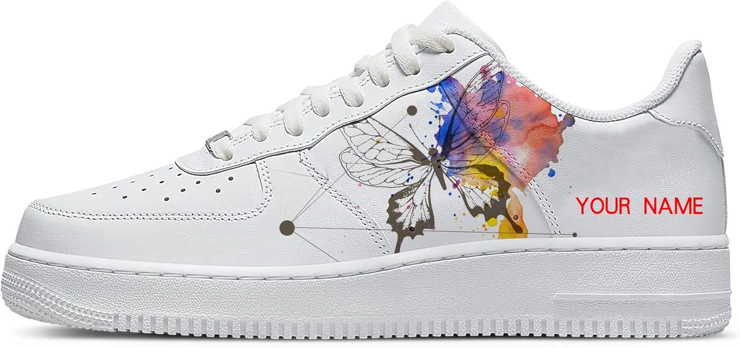 Unique Name Design Low-Top Sneakers - Personalized Customized Name Colorful Butterfly Casual Shoes for Men and Women