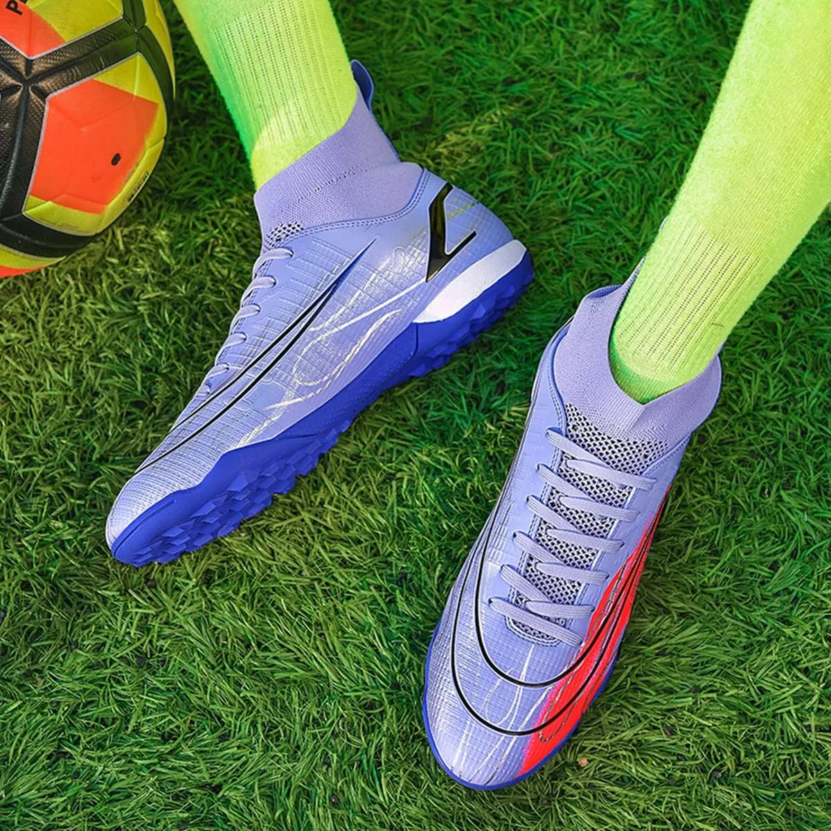 Unisex Football Game Training Soccer Boots High Top Ankle Support Breathable Comfort Spikes For Indoor/Outdoor