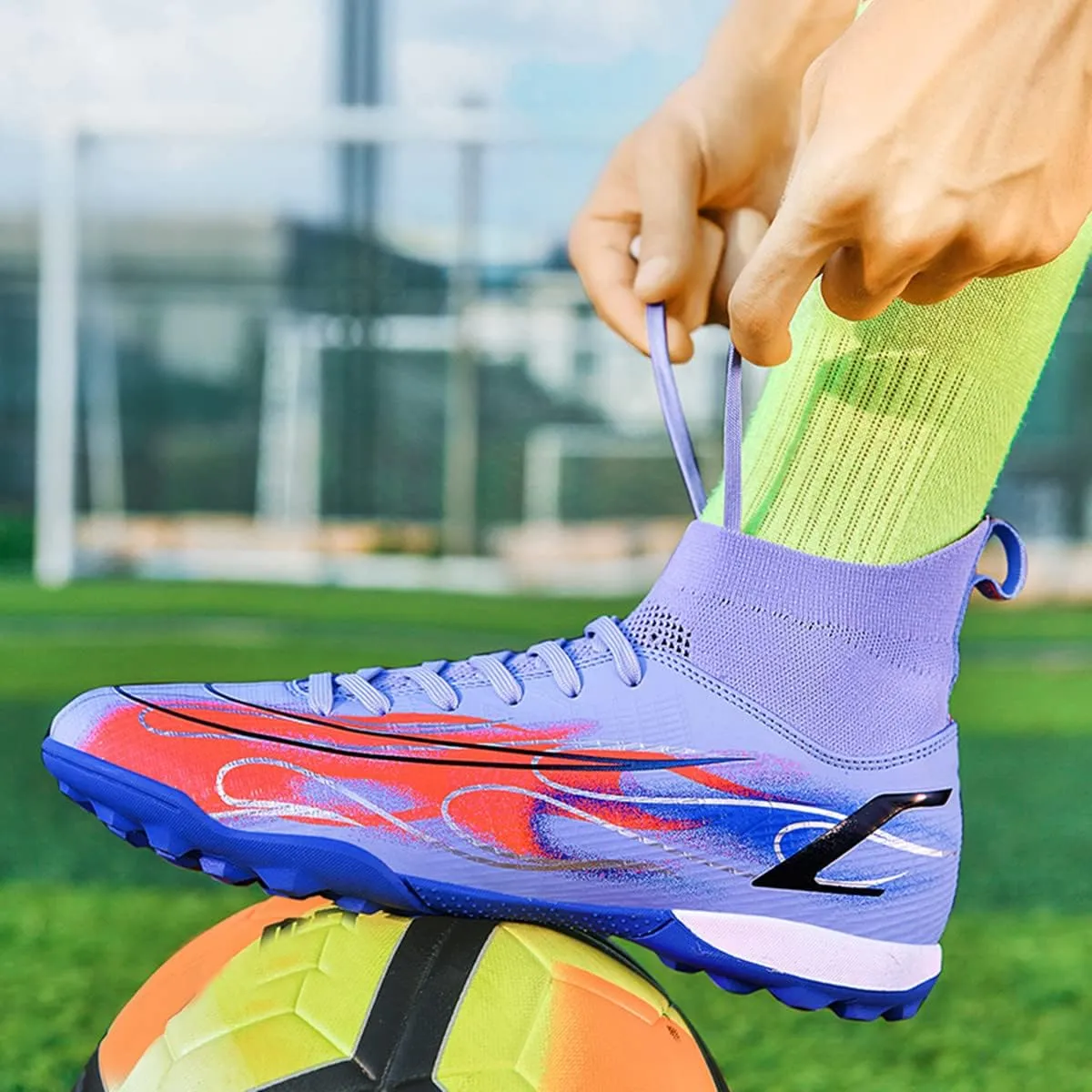 Unisex Football Game Training Soccer Boots High Top Ankle Support Breathable Comfort Spikes For Indoor/Outdoor