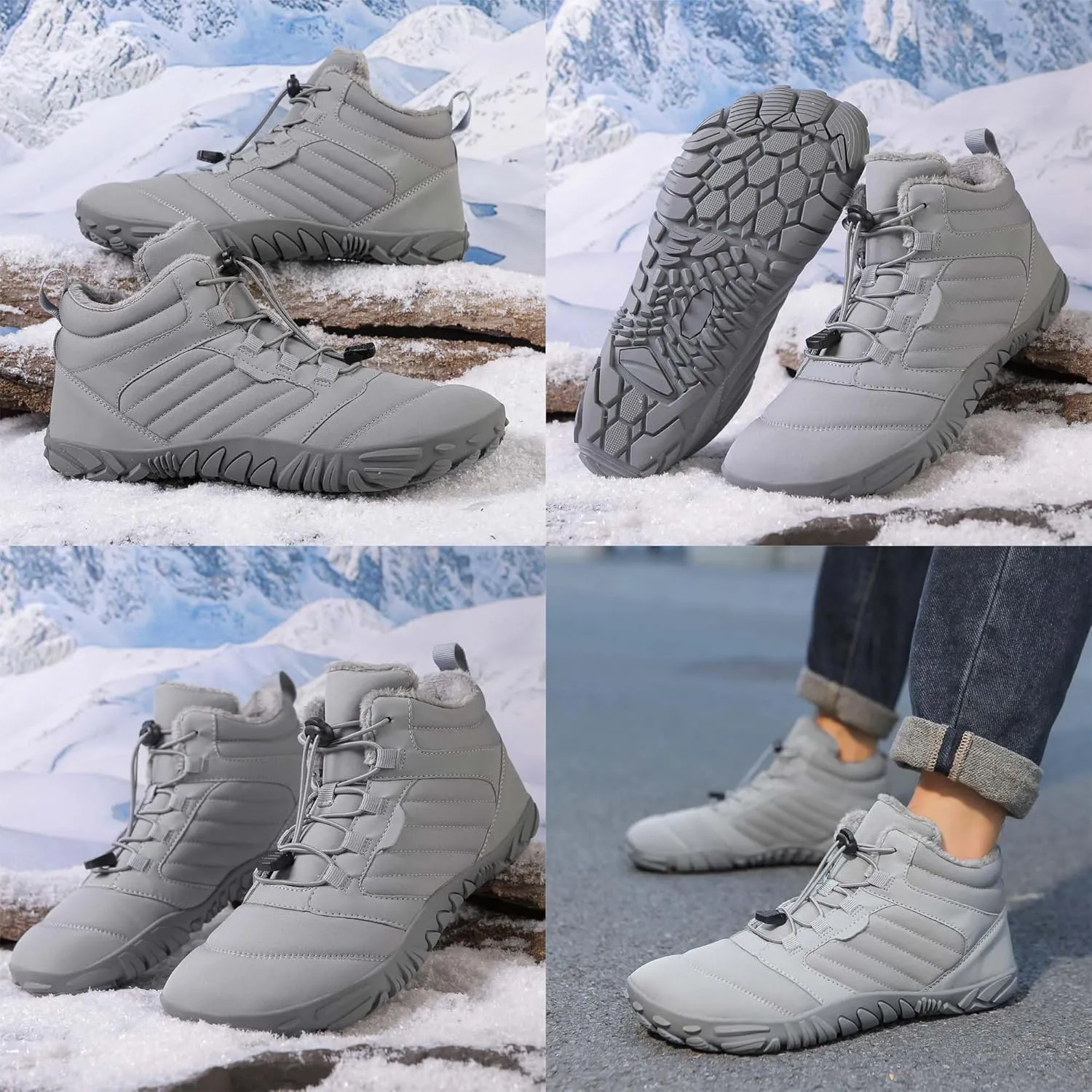 Unisex Winter Snow Sneakers - Solid Color, Slip-Resistant, Warm Fabric-Lined Mesh Upper, Rubber Sole, Cushioned Fabric Insole, Hiking and Walking Shoes for Men and Women