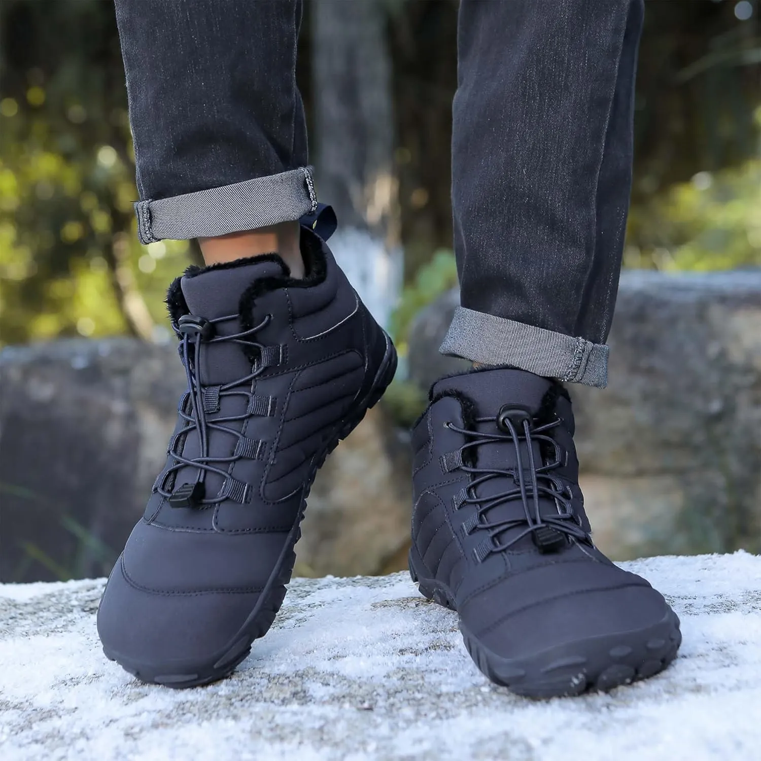 Unisex Winter Snow Sneakers - Solid Color, Slip-Resistant, Warm Fabric-Lined Mesh Upper, Rubber Sole, Cushioned Fabric Insole, Hiking and Walking Shoes for Men and Women